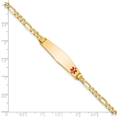 14K Medical Solid Chain/Solid Plate Non-Enameled Soft Diamond Shape Off-Center Flat Figaro Link ID Bracelet