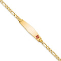 14K Medical Solid Chain/Solid Plate Non-Enameled Soft Diamond Shape Off-Center Flat Figaro Link ID Bracelet