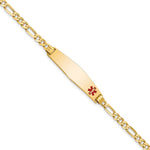 14K Medical Solid Chain/Solid Plate Non-Enameled Soft Diamond Shape Off-Center Flat Figaro Link ID Bracelet view