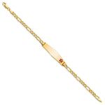 14K Medical Semi-Solid Chain/Solid Plate Soft Diamond Shape Off-Center Red Enamel Figaro Link ID Bracelet, 7 x 8.5mm view