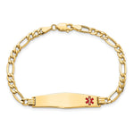 14K Medical Semi-Solid Chain/Solid Plate Soft Diamond Shape Off-Center Red Enamel Figaro Link ID Bracelet, 7 x 8.5mm view