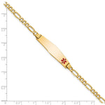 14K Medical Semi-Solid Chain/Solid Plate Soft Diamond Shape Off-Center Red Enamel Figaro Link ID Bracelet, 7 x 8.5mm view