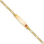 14K Medical Semi-Solid Chain/Solid Plate Soft Diamond Shape Off-Center Red Enamel Figaro Link ID Bracelet, 7 x 8.5mm view