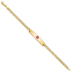 14K Medical Semi-Solid Chain/Solid Plate Soft Diamond Shape Centered Red Enamel Curb Link ID Bracelet, 7 x 8.5mm view