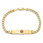 14K Medical Semi-Solid Chain/Solid Plate Soft Diamond Shape Centered Red Enamel Curb Link ID Bracelet, 7 x 8.5mm view