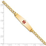 14K Medical Semi-Solid Chain/Solid Plate Soft Diamond Shape Centered Red Enamel Curb Link ID Bracelet, 7 x 8.5mm view