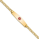 14K Medical Semi-Solid Chain/Solid Plate Soft Diamond Shape Centered Red Enamel Curb Link ID Bracelet, 7 x 8.5mm view