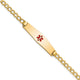 14K Medical Semi-Solid Chain/Solid Plate Soft Diamond Shape Centered Red Enamel Curb Link ID Bracelet, 7 x 8.5mm