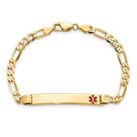14K Medical Solid Chain/Solid Plate Off-Center Red Enamel Figaro Link7 inch ID Bracelet view