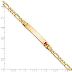 14K Medical Solid Chain/Solid Plate Off-Center Red Enamel Figaro Link7 inch ID Bracelet view