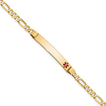 14K Medical Solid Chain/Solid Plate Off-Center Red Enamel Figaro Link7 inch ID Bracelet view