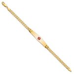 14K Medical Solid Chain/Solid Plate Soft Diamond Shape Centered Red Enamel Curb Link ID Bracelet, 7 x 9mm (CC-7) view