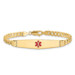 14K Medical Solid Chain/Solid Plate Soft Diamond Shape Centered Red Enamel Curb Link ID Bracelet, 7 x 9mm (CC-7) view
