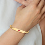 14K Medical Solid Chain/Solid Plate Soft Diamond Shape Centered Red Enamel Curb Link ID Bracelet, 7 x 9mm (CC-7) view