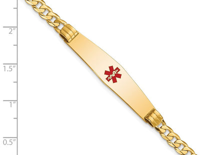 14K Medical Solid Chain/Solid Plate Soft Diamond Shape Centered Red Enamel Curb Link ID Bracelet (Style XM567CC-7)