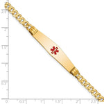 14K Medical Solid Chain/Solid Plate Soft Diamond Shape Centered Red Enamel Curb Link ID Bracelet, 7 x 9mm (CC-7) view