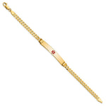 14K Medical Solid Chain/Solid Plate Centered Red Enamel Curb Link ID Bracelet, 7 x 6.5mm (CR-7) view