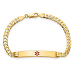 14K Medical Solid Chain/Solid Plate Centered Red Enamel Curb Link ID Bracelet, 7 x 6.5mm (CR-7) view