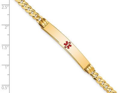 14K Medical Solid Chain/Solid Plate Centered Red Enamel Curb Link ID Bracelet (Style XM567CR-7)