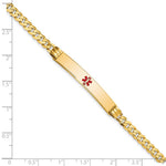 14K Medical Solid Chain/Solid Plate Centered Red Enamel Curb Link ID Bracelet, 7 x 6.5mm (CR-7) view
