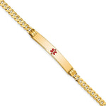14K Medical Solid Chain/Solid Plate Centered Red Enamel Curb Link ID Bracelet, 7 x 6.5mm (CR-7) view