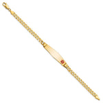 14K Medical Solid Chain/Solid Plate Soft Diamond Shape Off-Center Red Enamel Curb Link ID Bracelet, 7 x 9mm (FC-7) view