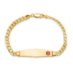 14K Medical Solid Chain/Solid Plate Soft Diamond Shape Off-Center Red Enamel Curb Link ID Bracelet, 7 x 9mm (FC-7) view