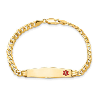 14K Medical Solid Chain/Solid Plate Soft Diamond Shape Off-Center Red Enamel Curb Link ID Bracelet, 7 x 9mm (FC-7)