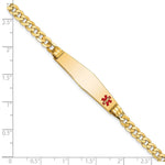 14K Medical Solid Chain/Solid Plate Soft Diamond Shape Off-Center Red Enamel Curb Link ID Bracelet, 7 x 9mm (FC-7) view