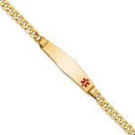 14K Medical Solid Chain/Solid Plate Soft Diamond Shape Off-Center Red Enamel Curb Link ID Bracelet, 7 x 9mm (FC-7) view