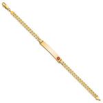 14K Medical Solid Chain/Solid Plate Off-Center Red Enamel Curb Link ID Bracelet, 7 x 6.5mm (FR-7) view