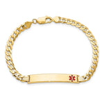 14K Medical Solid Chain/Solid Plate Off-Center Red Enamel Curb Link ID Bracelet, 7 x 6.5mm (FR-7) view