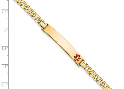 14K Medical Solid Chain/Solid Plate Off-Center Red Enamel Curb Link ID Bracelet (Style XM567FR-7)