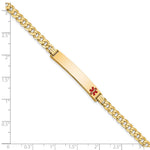 14K Medical Solid Chain/Solid Plate Off-Center Red Enamel Curb Link ID Bracelet, 7 x 6.5mm (FR-7) view