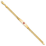 14K Medical Solid Chain/Solid Plate Soft Diamond Shape Centered Red Enamel Curb Link ID Bracelet, 7 x 9mm view