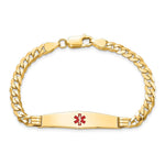 14K Medical Solid Chain/Solid Plate Soft Diamond Shape Centered Red Enamel Curb Link ID Bracelet, 7 x 9mm view