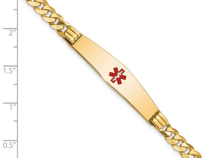 14K Medical Solid Chain/Solid Plate Soft Diamond Shape Centered Red Enamel Curb Link ID Bracelet (Style XM568CC-7)