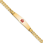 14K Medical Solid Chain/Solid Plate Soft Diamond Shape Centered Red Enamel Curb Link ID Bracelet, 7 x 9mm view