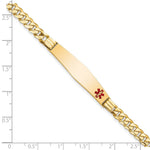 14K Medical Solid Chain/Solid Plate Centered Red Enamel Curb Link ID Bracelet, 7 x 6.5mm view