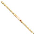 14K Medical Solid Chain/Solid Plate Soft Diamond Shape Off-Center Red Enamel Curb Link ID Bracelet, 7 x 9mm view