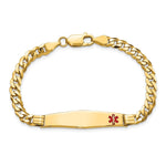 14K Medical Solid Chain/Solid Plate Soft Diamond Shape Off-Center Red Enamel Curb Link ID Bracelet, 7 x 9mm view