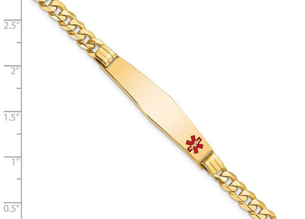 14K Medical Solid Chain/Solid Plate Soft Diamond Shape Off-Center Red Enamel Curb Link ID Bracelet (Style XM568FC-7)