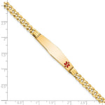 14K Medical Solid Chain/Solid Plate Soft Diamond Shape Off-Center Red Enamel Curb Link ID Bracelet, 7 x 9mm view