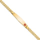 14K Medical Solid Chain/Solid Plate Soft Diamond Shape Off-Center Red Enamel Curb Link ID Bracelet, 7 x 9mm