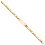 14K Medical Semi-Solid Chain/Solid Plate Soft Diamond Shape Off-Center Red Enamel Figaro Link ID Bracelet, 7 x 9mm view