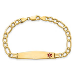 14K Medical Semi-Solid Chain/Solid Plate Soft Diamond Shape Off-Center Red Enamel Figaro Link ID Bracelet, 7 x 9mm view