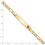 14K Medical Semi-Solid Chain/Solid Plate Soft Diamond Shape Off-Center Red Enamel Figaro Link ID Bracelet, 7 x 9mm view