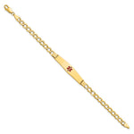 14K Medical Semi-Solid Chain/Solid Plate Soft Diamond Shape Centered Red Enamel Curb Link ID Bracelet, 7 x 9mm view