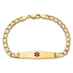 14K Medical Semi-Solid Chain/Solid Plate Soft Diamond Shape Centered Red Enamel Curb Link ID Bracelet, 7 x 9mm view