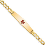 14K Medical Semi-Solid Chain/Solid Plate Soft Diamond Shape Centered Red Enamel Curb Link ID Bracelet, 7 x 9mm view